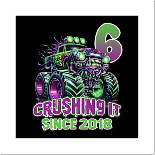 Monster Truck Birthday Tee 6th Birthday Boy Gift Awesome Since 2018 Tee Custom Monster Truck Tee Posters and Art